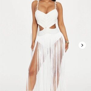 Fashion Nova White Fringe Cutout Dress
